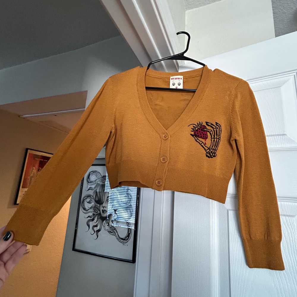 Miss Lady Bug Deadly Sweet Mustard Cropped Cardigan